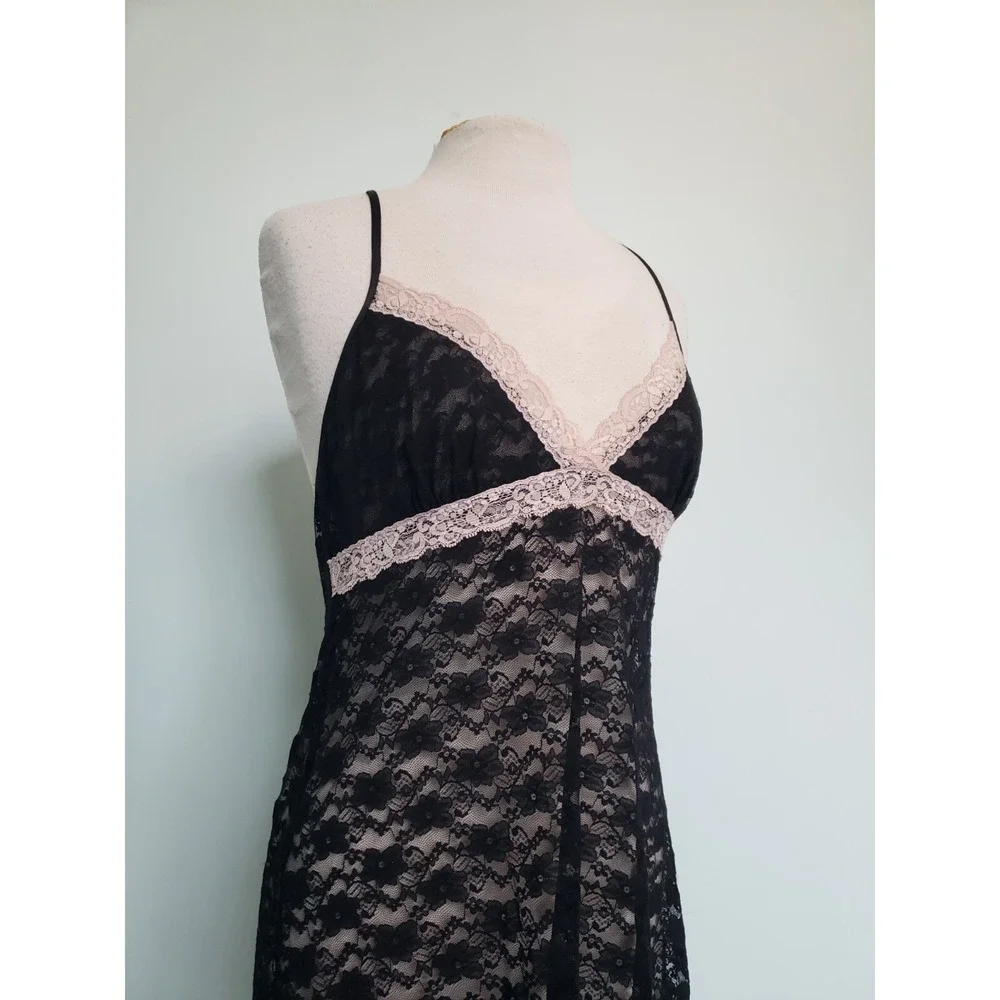 Cosmopolitan Women L Slip Dress Lingerie Pink Sheer Lace Mesh Y2K Racerback Sexy